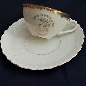 Gold-Trimmed White Tea Cup and Saucer Set